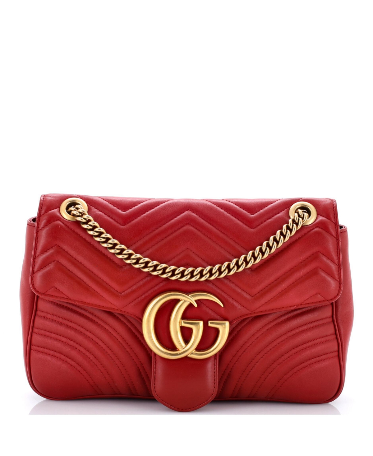 Pre-Owned Gucci Medium Gg Marmont Flap Bag Matelasse Leather - Red