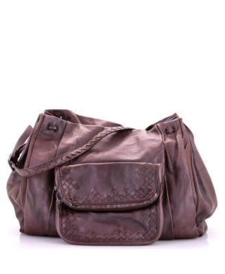 Scarabee Multi Pocket Drawstring Shoulder Bag Leather with Intrecciato Detail