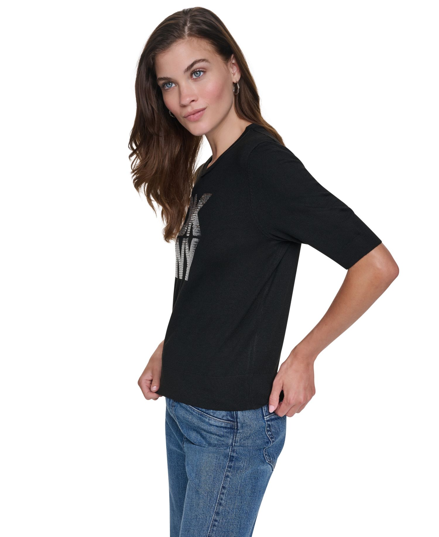 Women's Sequin Logo Elbow-Sleeve Sweater