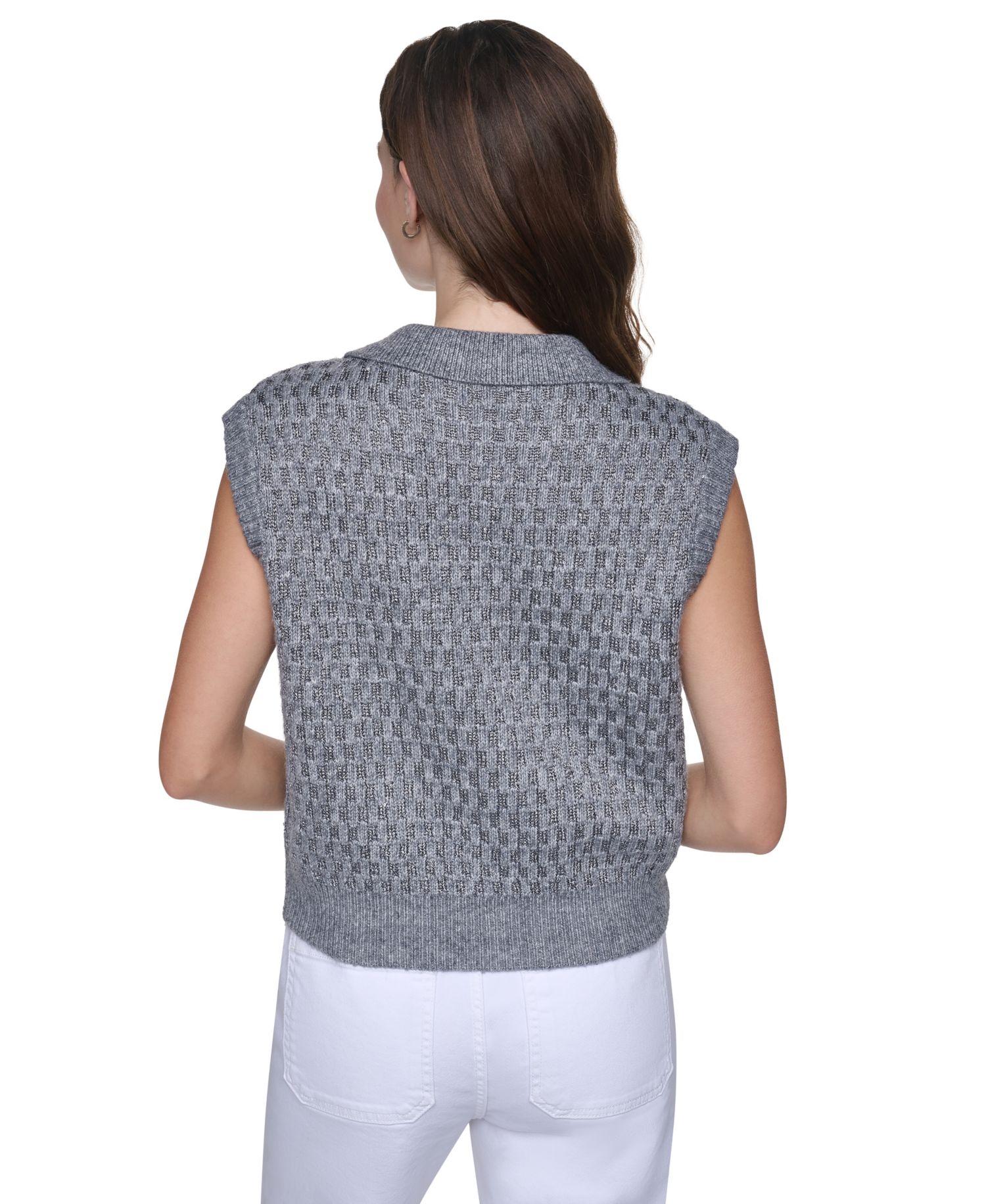 Women's Sleeveless V-Neck Collared Sweater