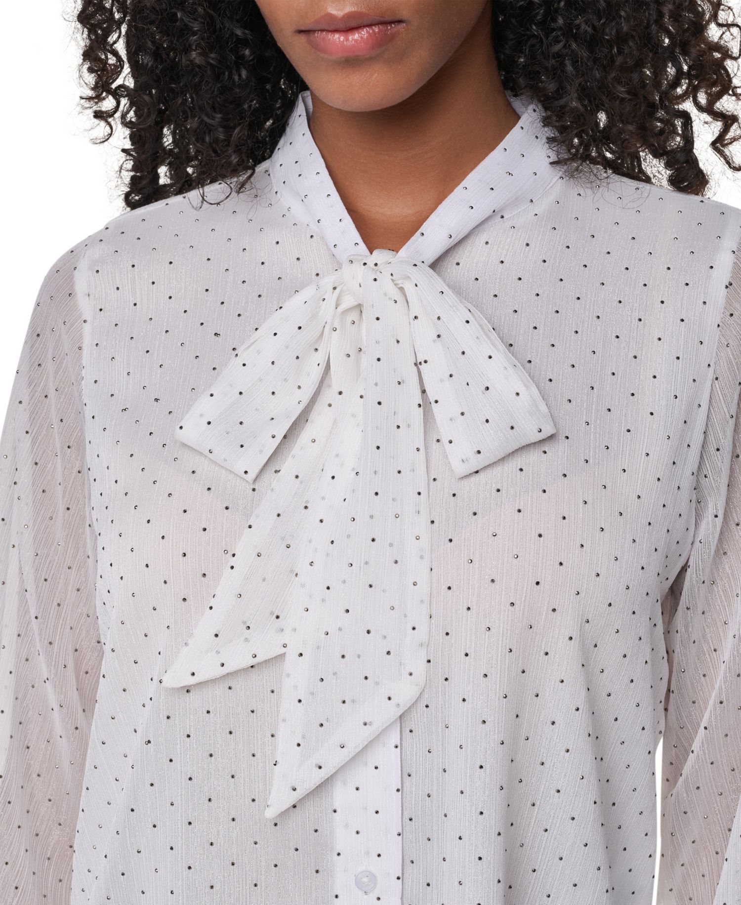 Petite Long-Sleeve Tie-Neck Button-Up Blouse