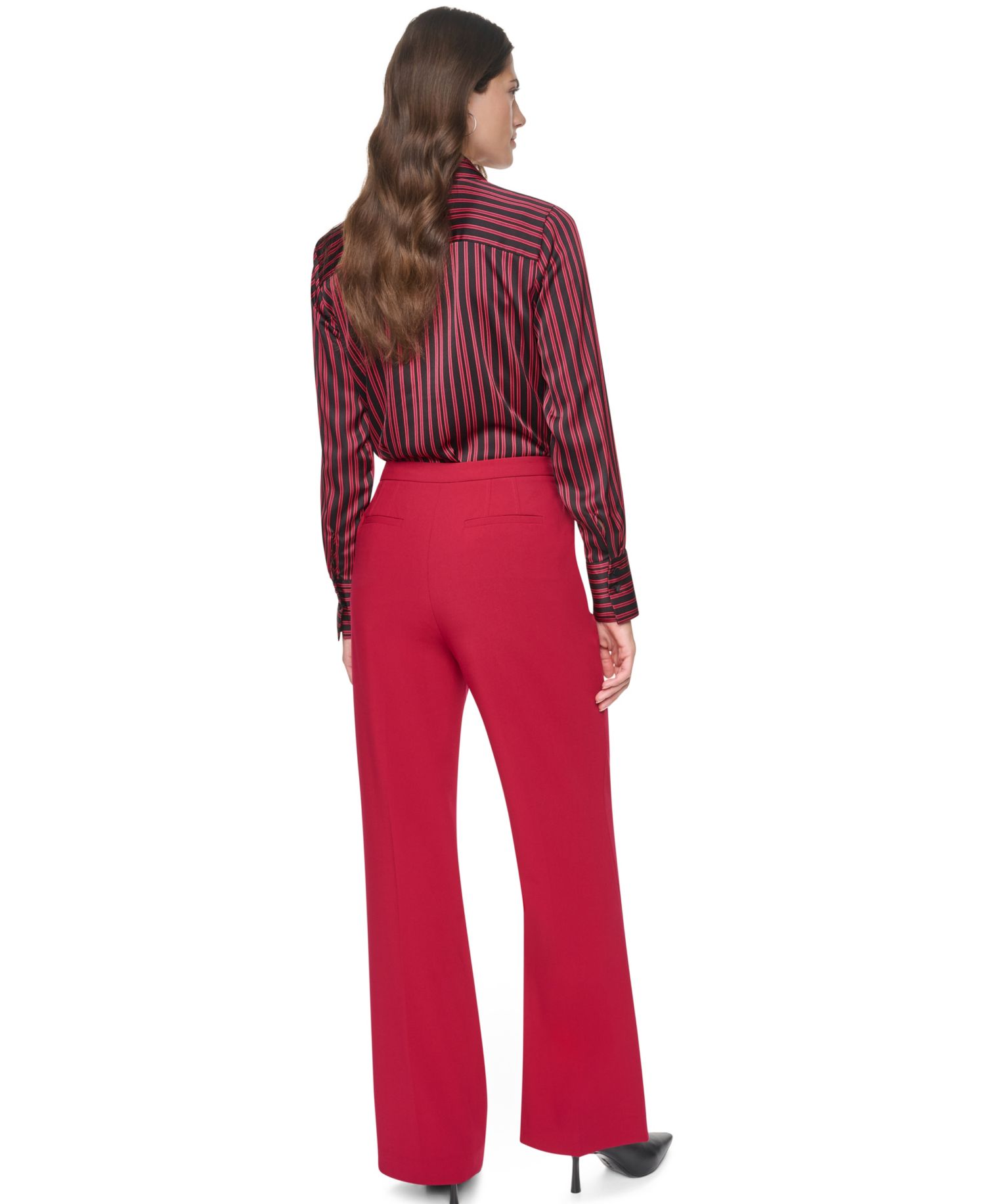 Petite High-Rise Wide-Leg Flat-Front Suit Pants