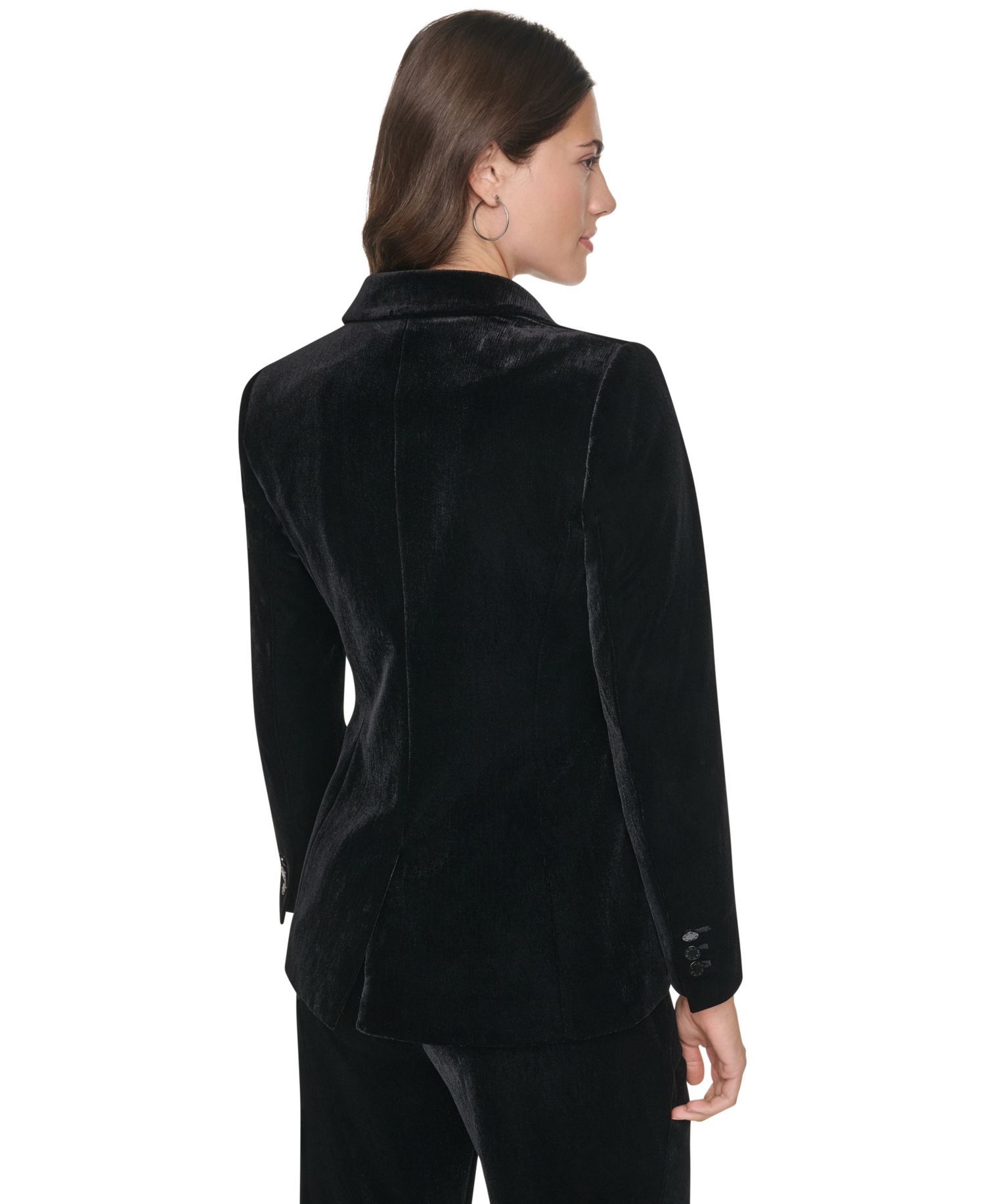 Petite Velvet Button-Front Fitted Blazer