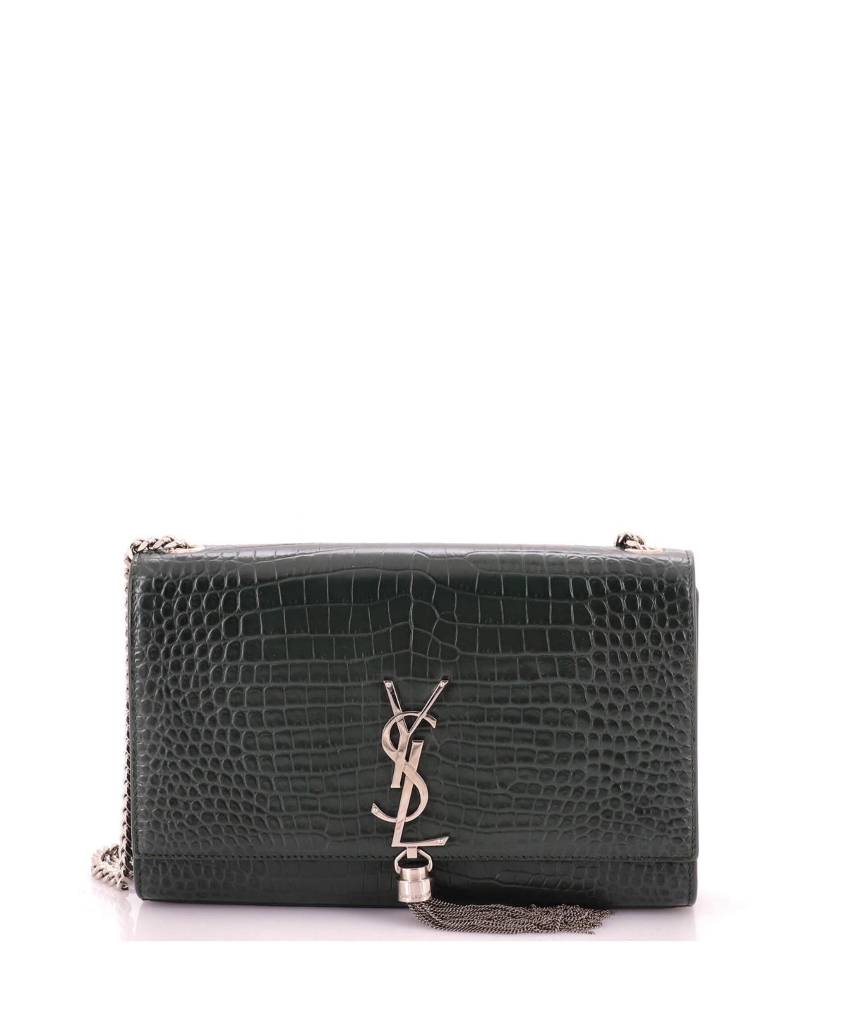 Pre-Owned Saint Laurent Medium Classic Monogram Tassel Crossbody Bag Embossed Leather - Green