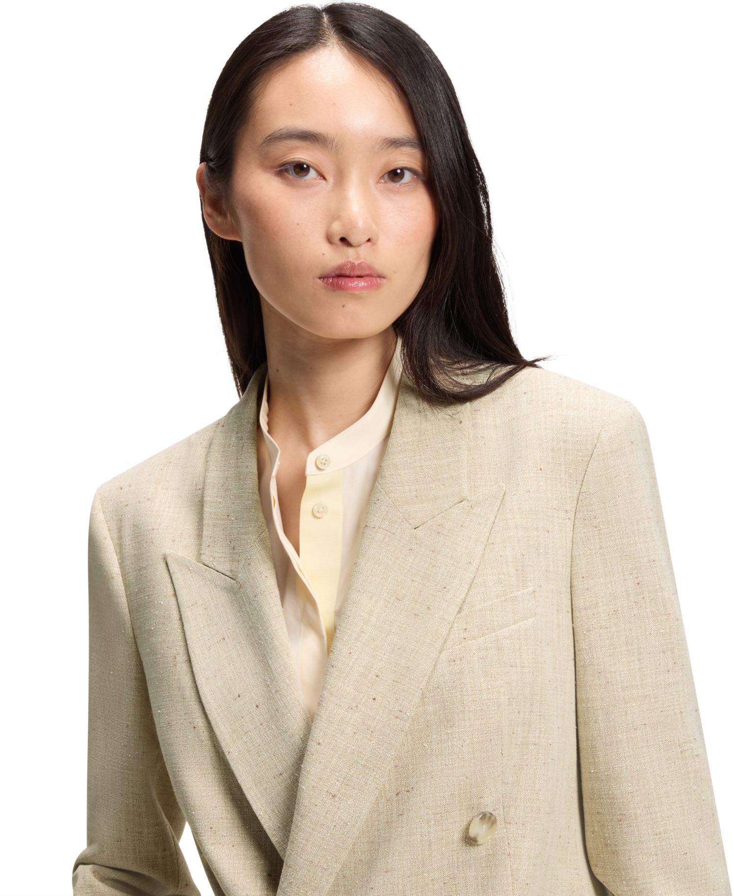 BOSS by Women's Jaleto9 Double-Breasted Textured-Slub Blazer