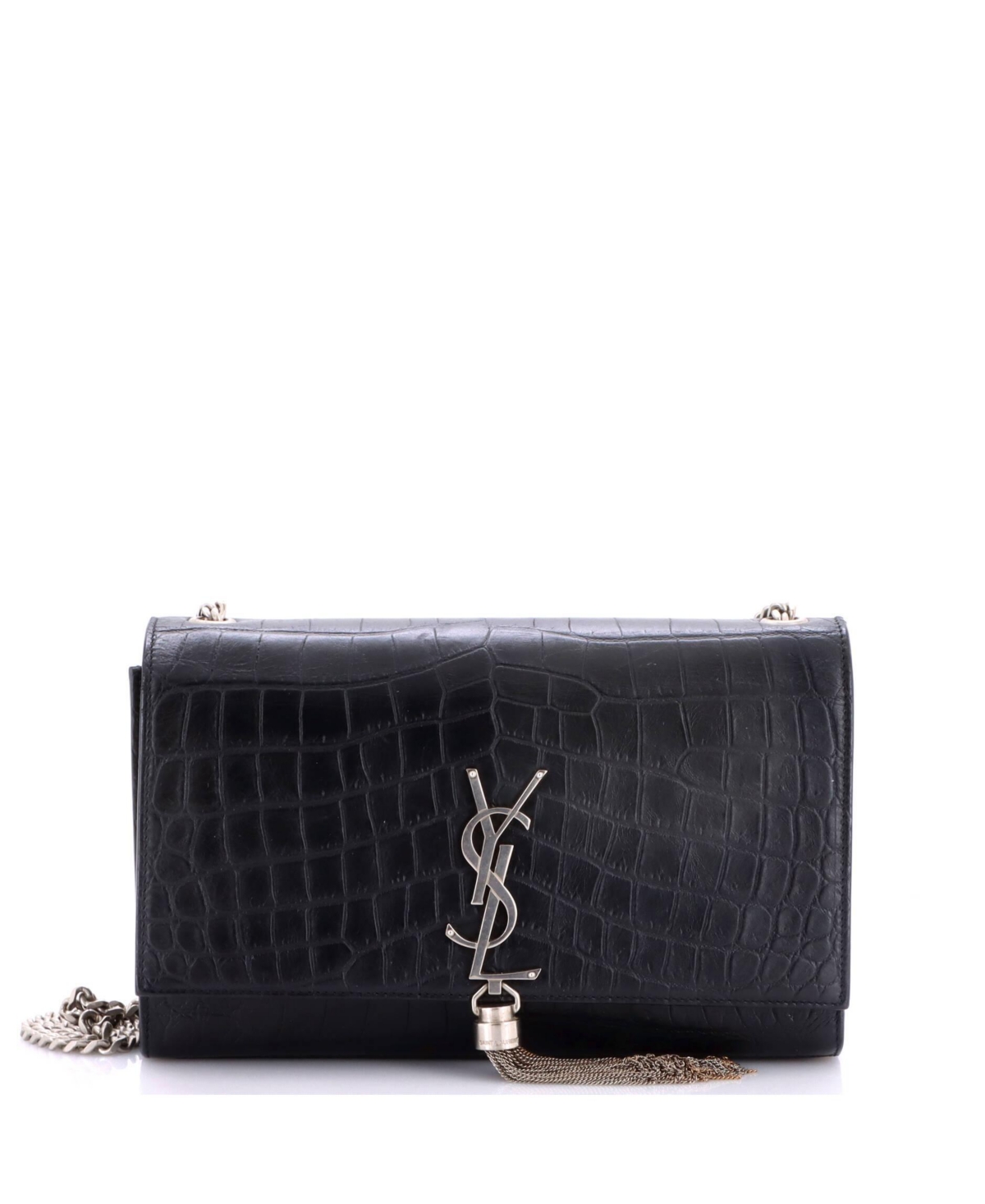 Pre-Owned Saint Laurent Medium Classic Monogram Tassel Crossbody Bag Embossed Leather - Black
