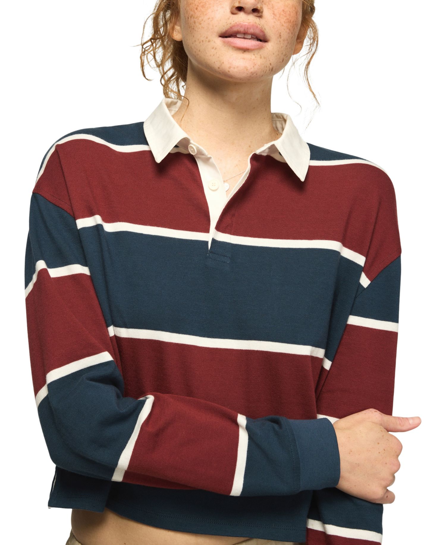 Women's Long-Sleeve Striped Polo Shirt