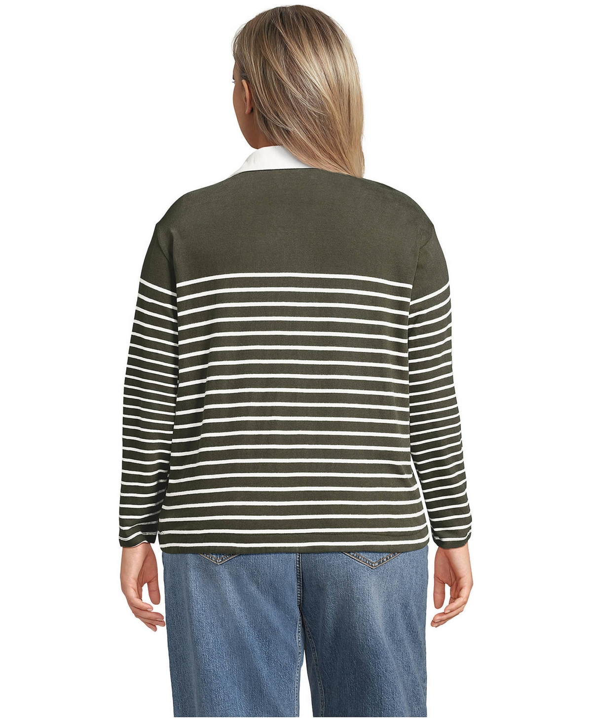 Lands' End Plus Mariner Rugby Long-Sleeve Striped Polo Shirt