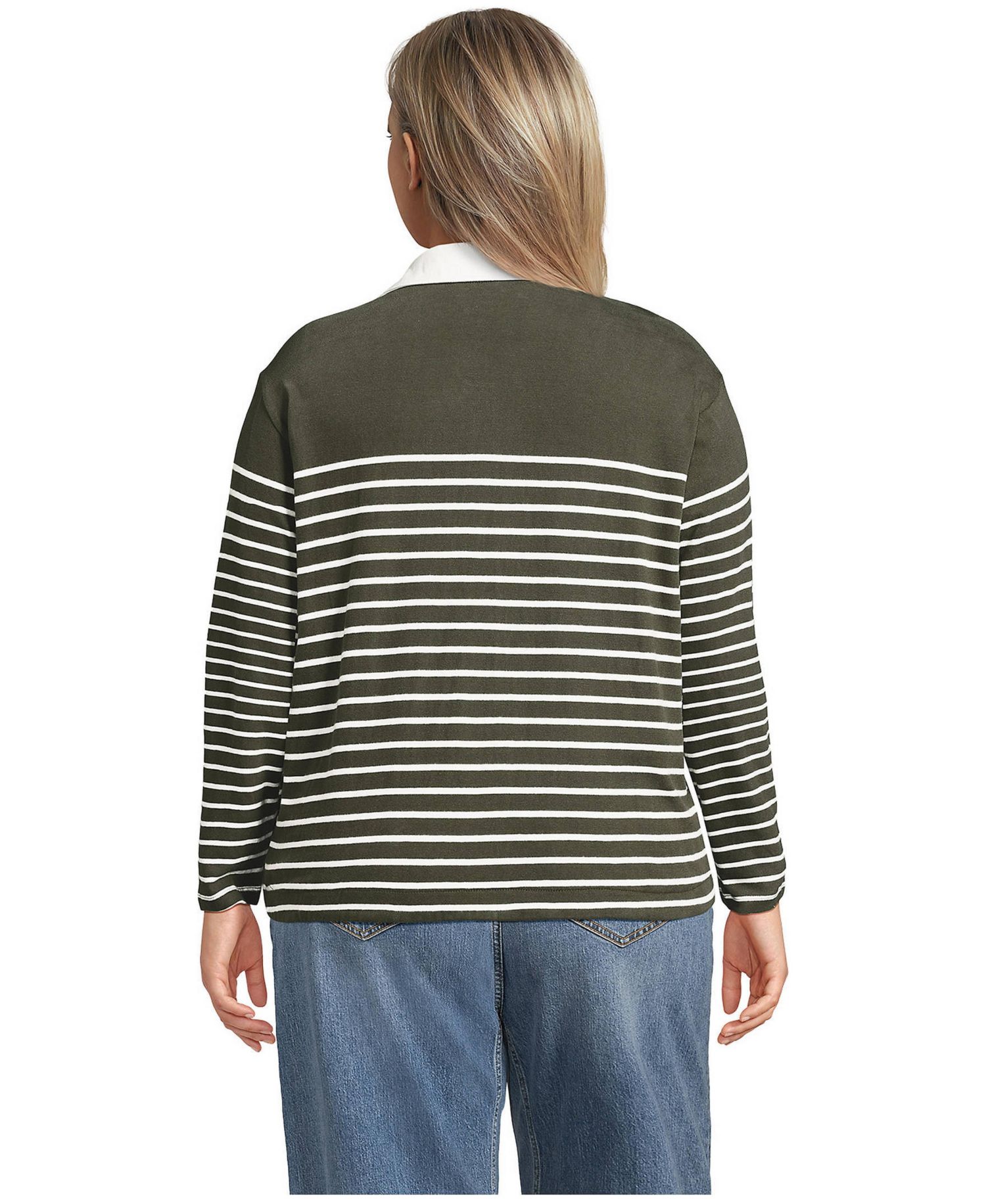 Plus Size Mariner Rugby Long-Sleeve Striped Polo Shirt