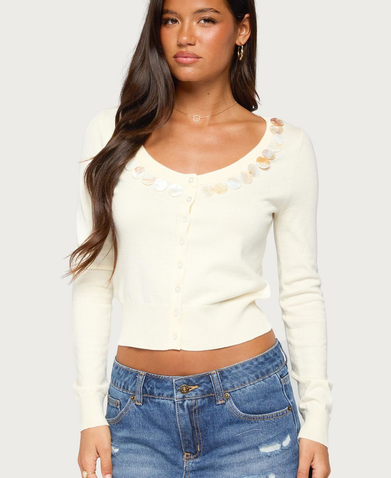 Women's Eeva Iridescent Cropped Button Cardigan