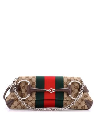 Medium Horsebit NM Web Chain Clutch GG Canvas