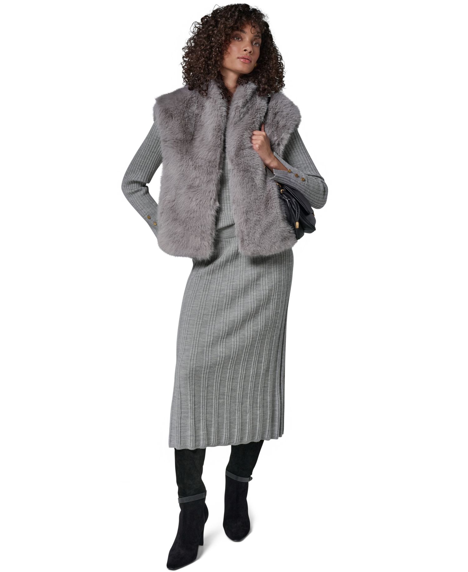 Petite Faux Fur Sleeveless Collared Vest