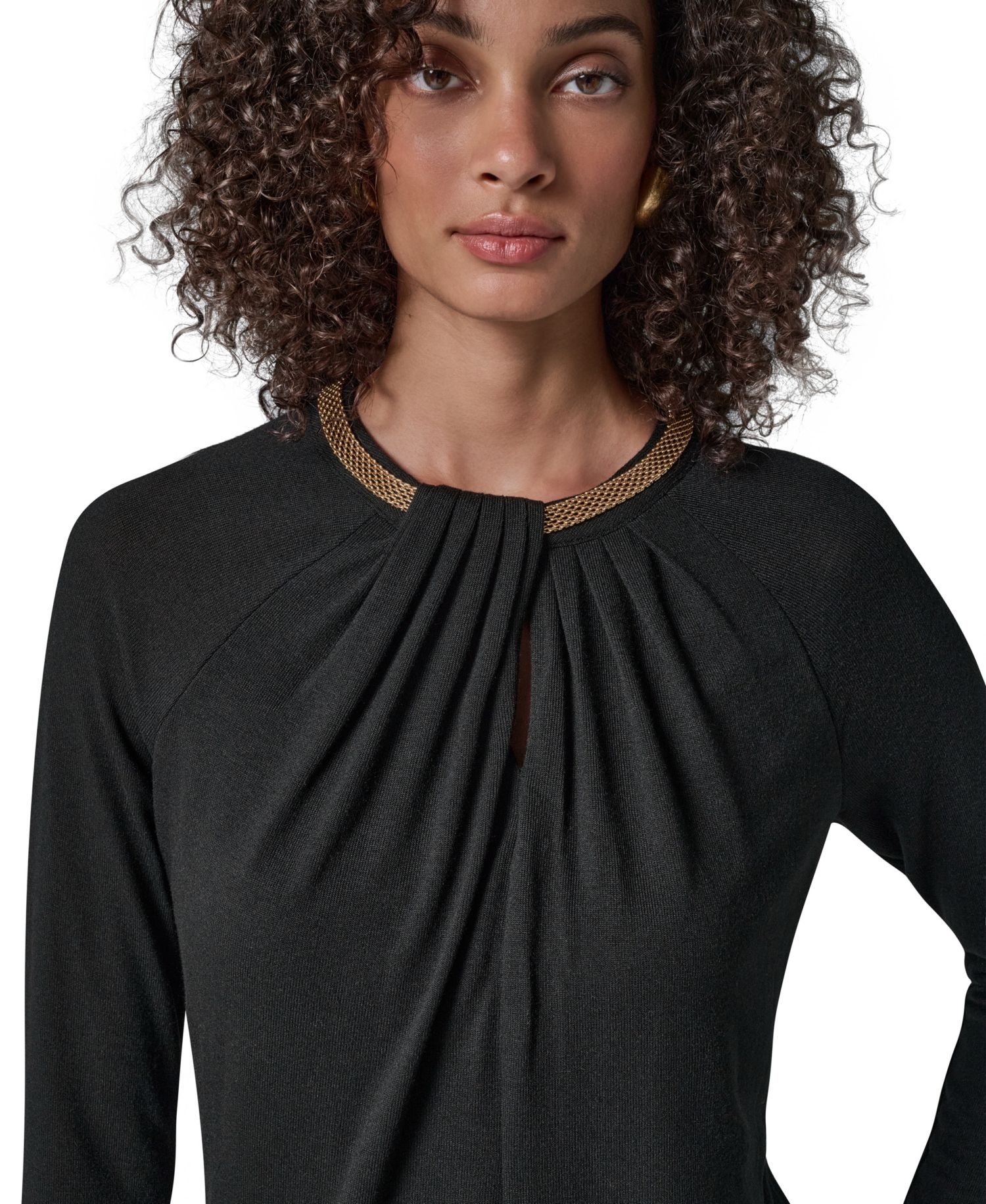 Women's Necklace Detail Long-Raglan Sleeves Keyhole Cutout Pullover Sweater