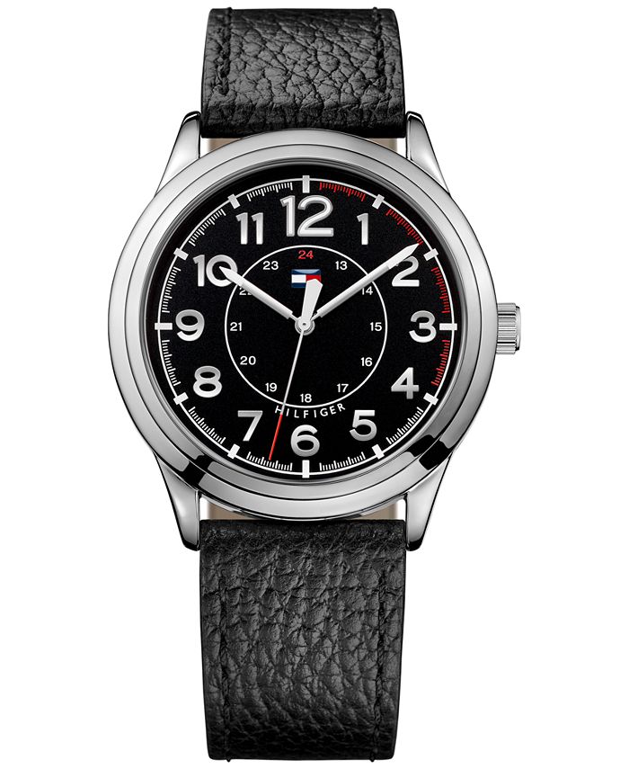 Tommy Hilfiger Men's Table Black Leather Strap Watch 42mm 1791282 ...