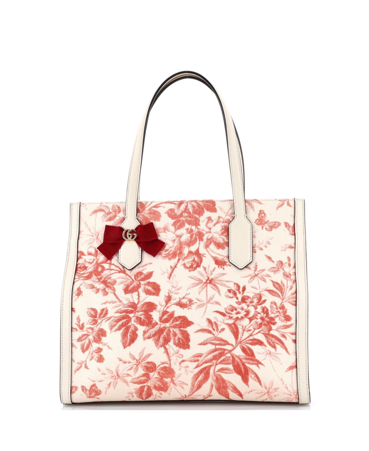 Pre-Owned Gucci Medium Gg Ribbon Tote Coated Printed Canvas - Natural