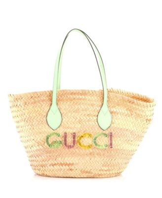 Small Logo Open Tote Woven Raffia