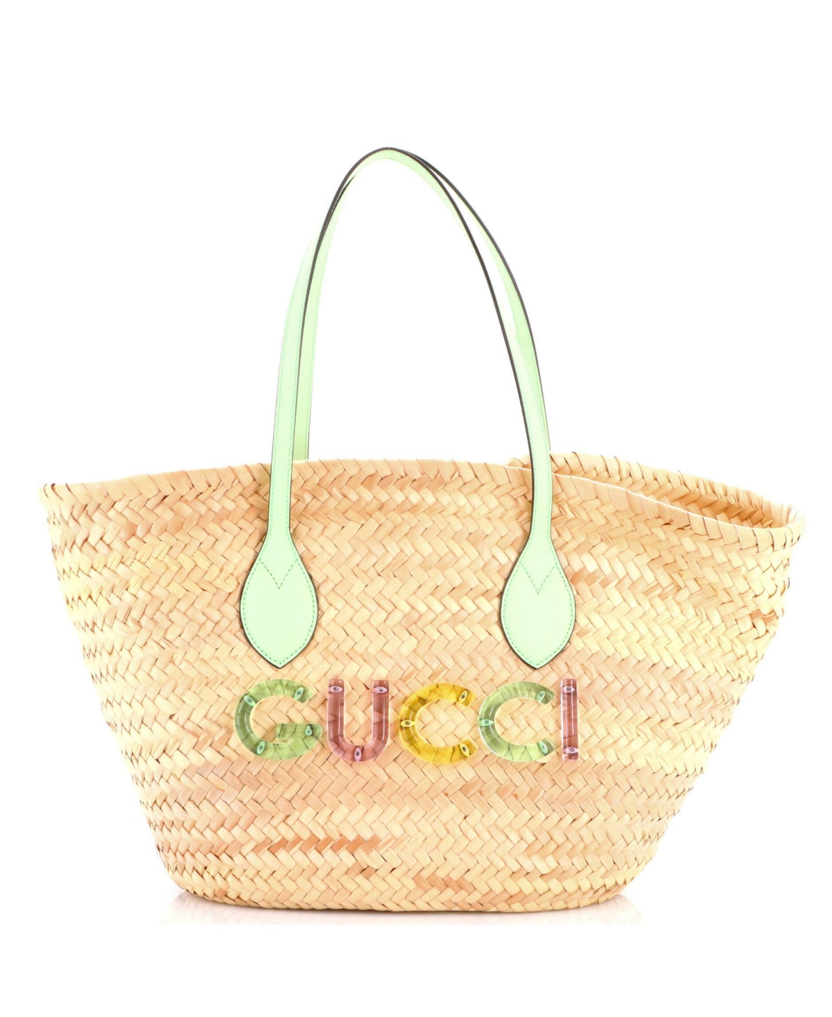 Pre-Owned Gucci Small Logo Open Tote Woven Raffia