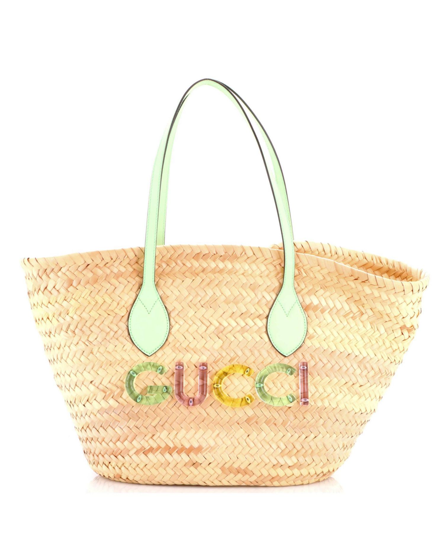 Small Logo Open Tote Woven Raffia