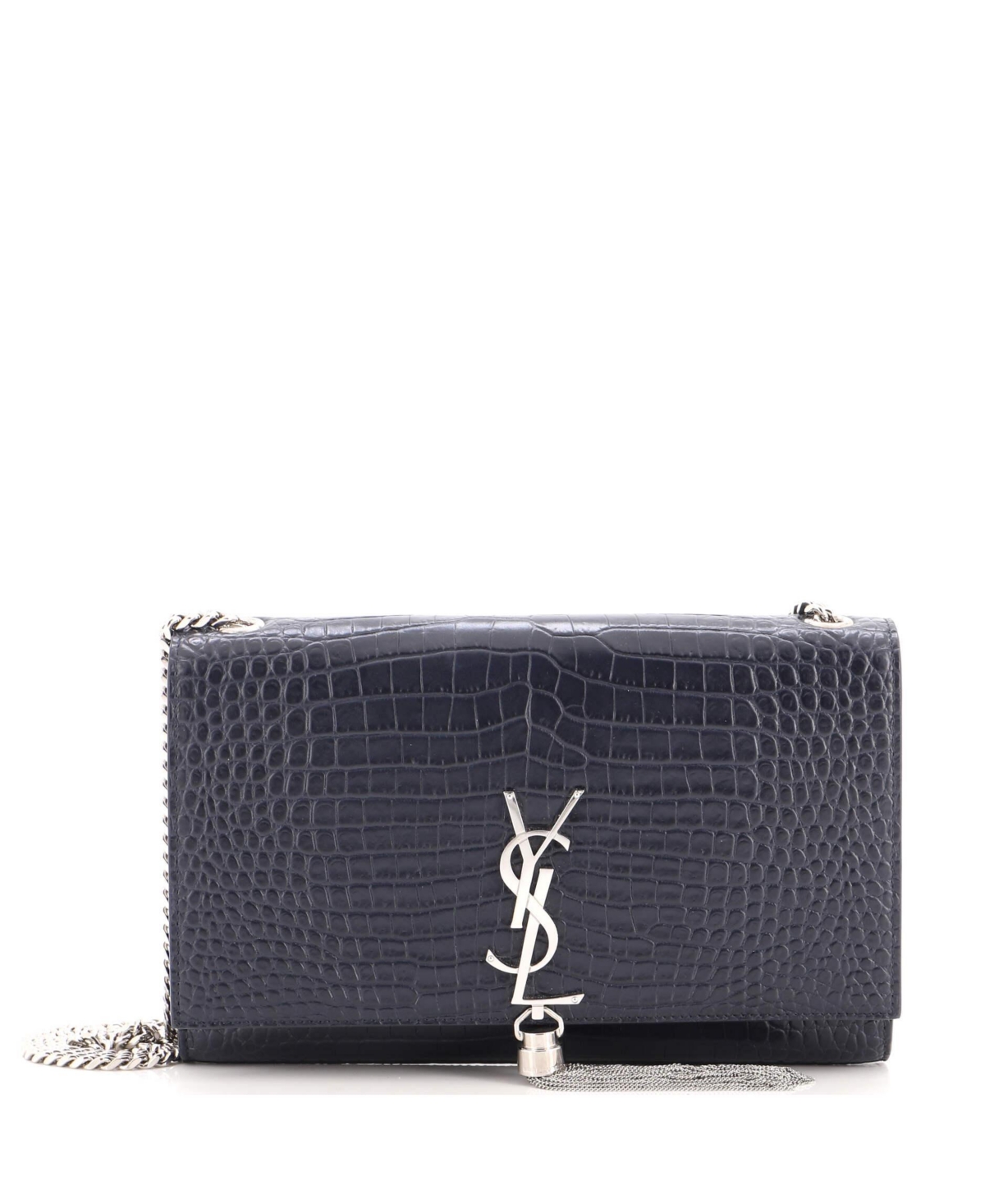 Pre-Owned Saint Laurent Medium Classic Monogram Tassel Crossbody Bag Embossed Leather - Grey
