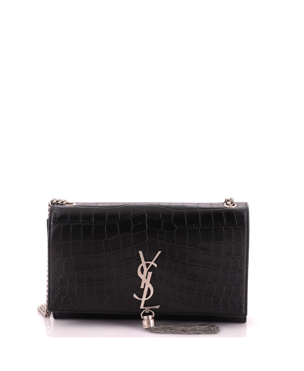 Pre-Owned Saint Laurent Medium Classic Monogram Tassel Crossbody Bag Embossed Leather - Black