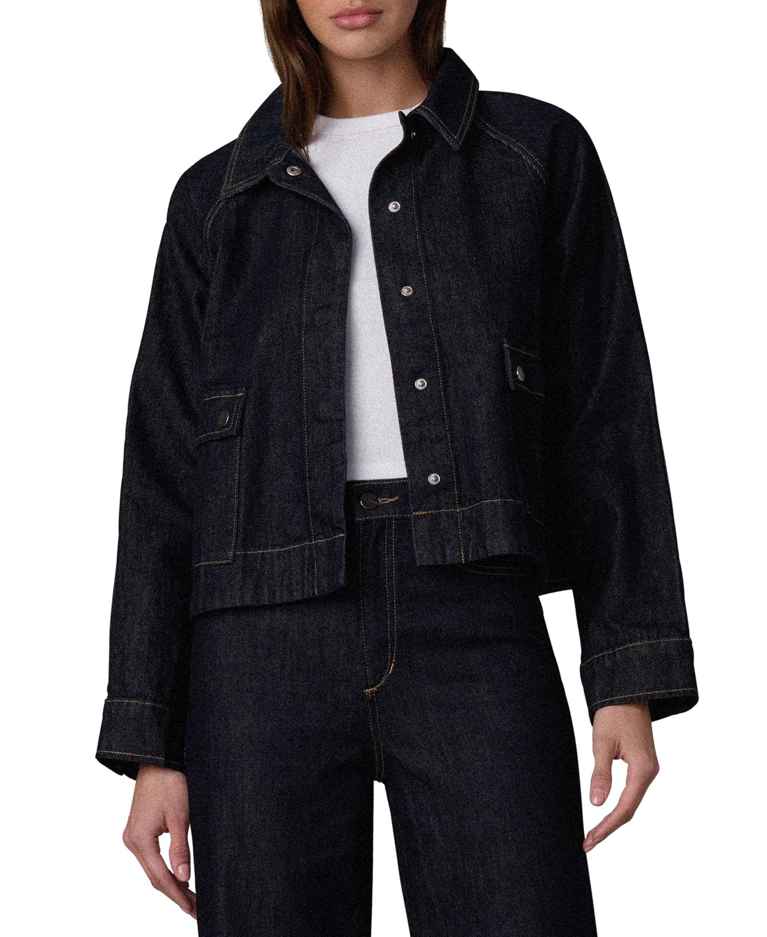 Women's Collared Patch Pocket Denim Swing Jacket