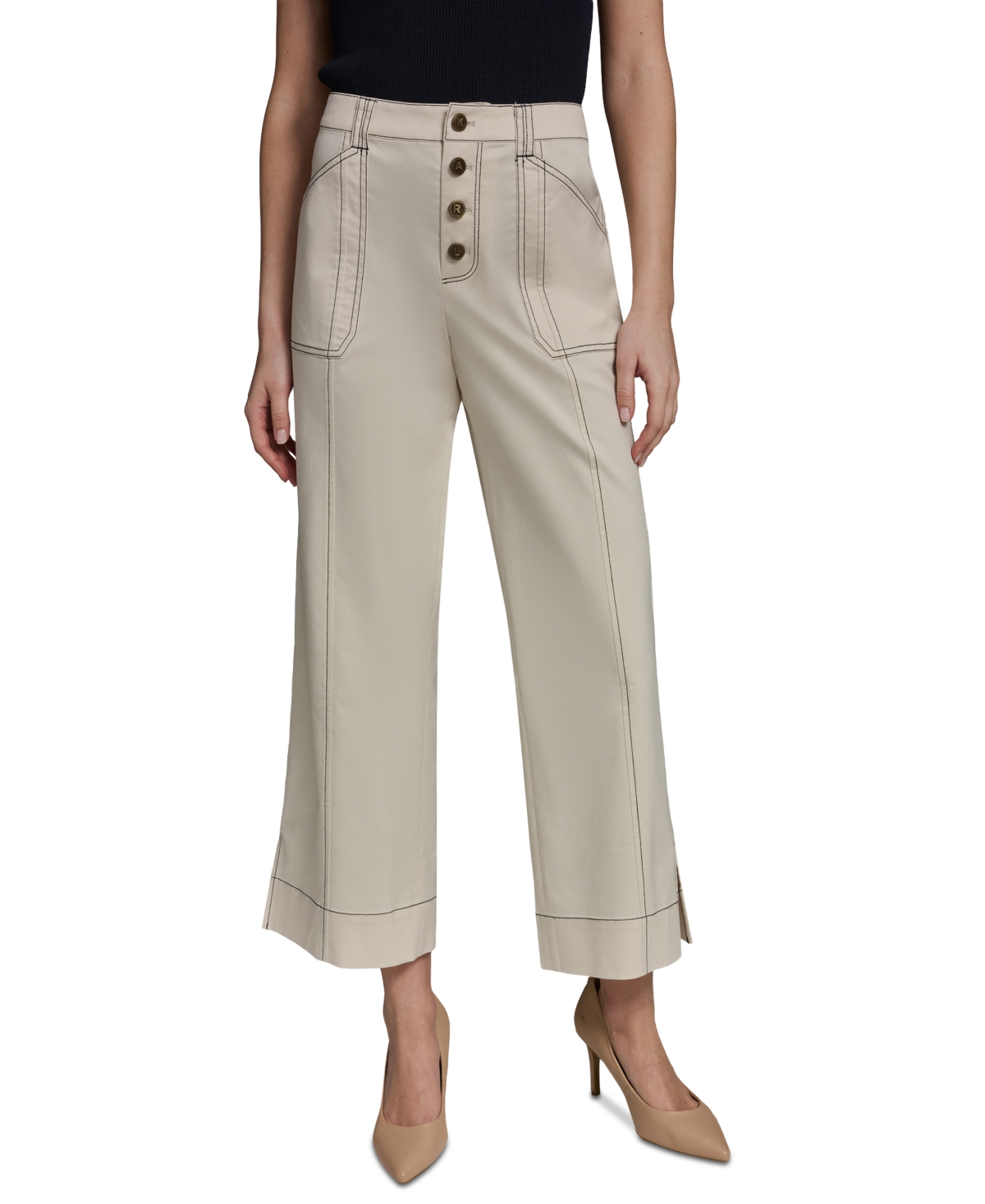 Karl Lagerfeld Paris Women's Contrast Stitch Ankle Pants