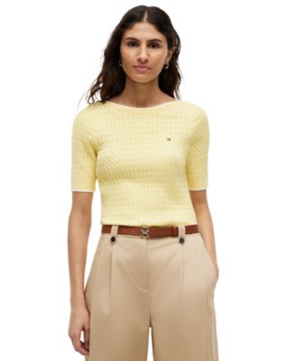 Women's Boat Neck Short-Sleeve Cotton Sweater