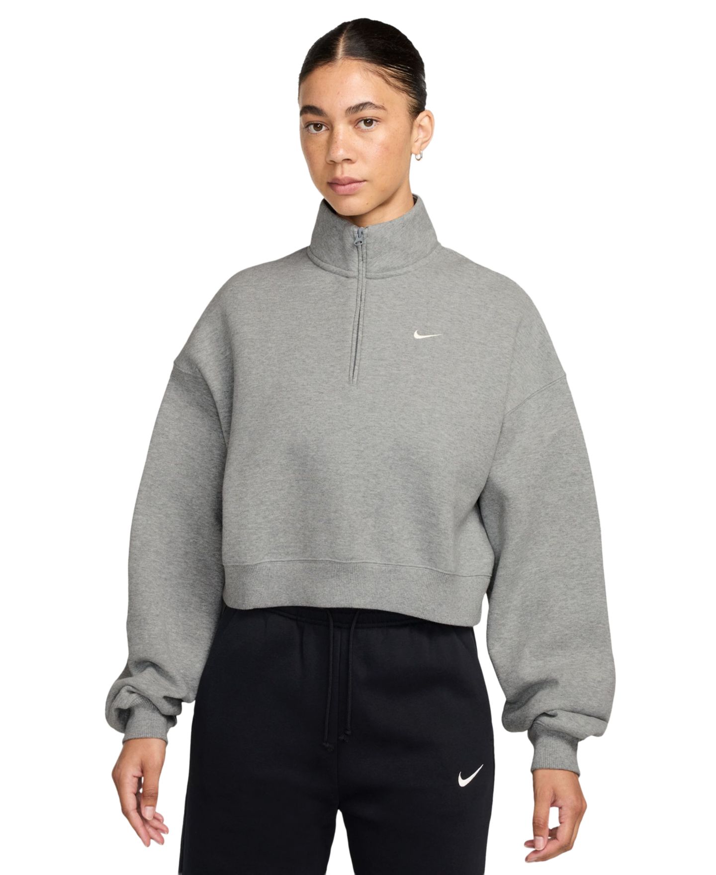 Женский топ Nike Studio Fleece Oversized 1/4-Zip Cropped Top, цвет: Розовый / Молочный — фото 6