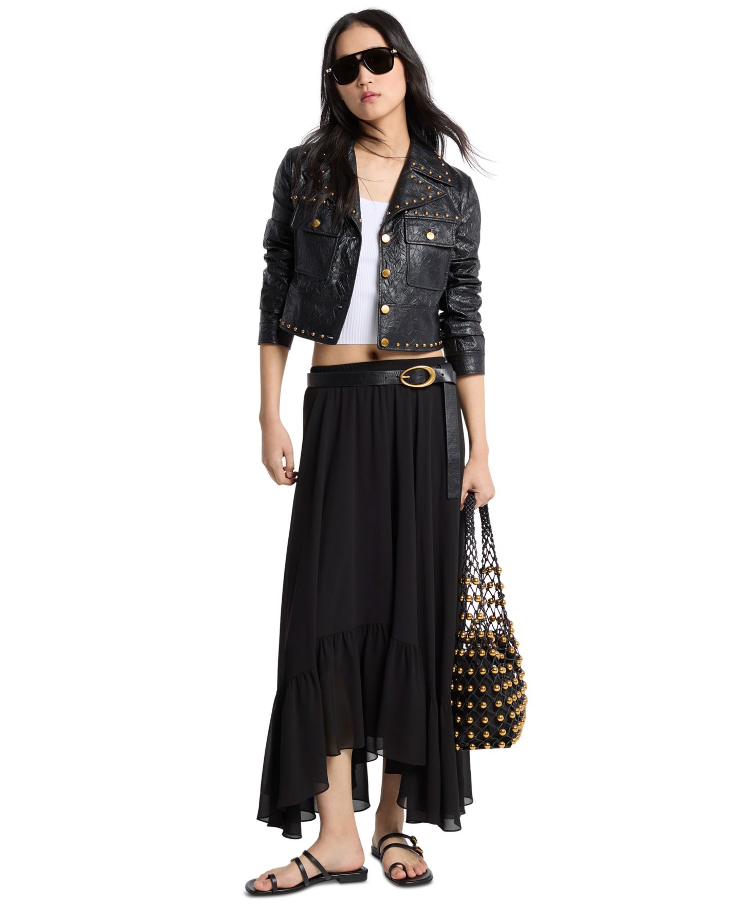 Женская юбка Michael Kors High-Low Mid-Rise, цвет: Чёрный — фото 1