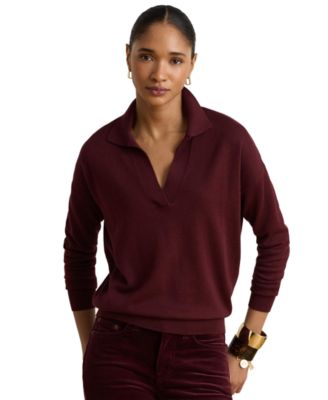 Women's Polo V-Neck Long-Sleeve Sweater