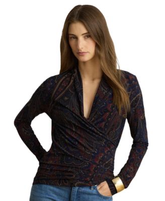 Women's Paisley Long-Sleeve Surplice Top