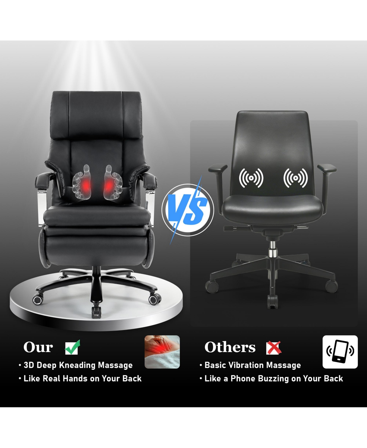 Dyhome 600 lbs Big and Tall Executive Office Chair with Footrest, 3D Kneading Massage Power Recliner Chairs with Premium Leather