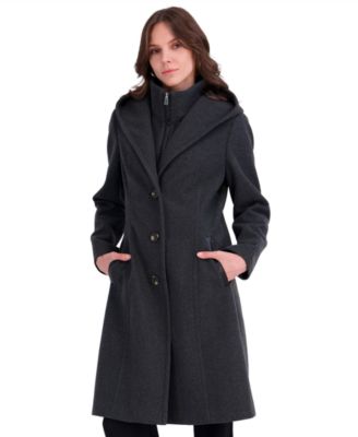 Women's Bibbed Faux-Leather Trimmed Hooded Coat