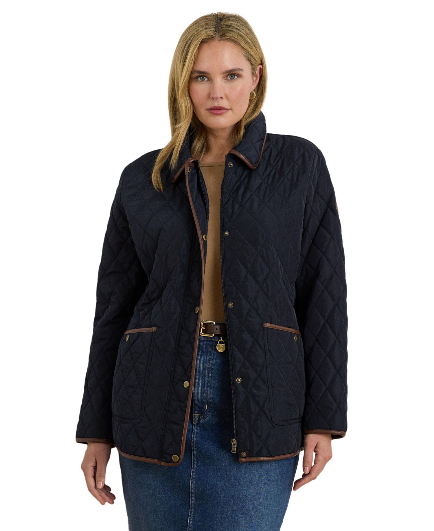 Plus Size Diamond-Quilted Lined Coat