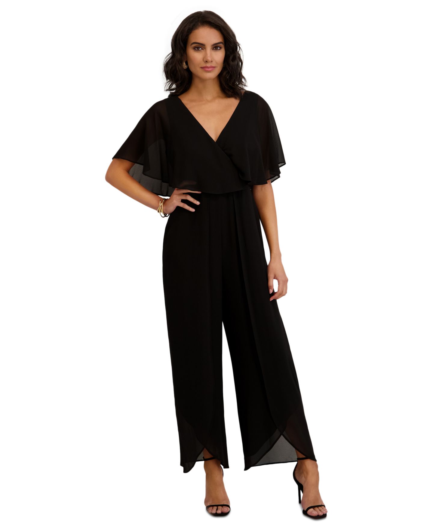 Женский комбинезон Kensie Flutter-Sleeve Jumpsuit, цвет: Чёрный — фото 1