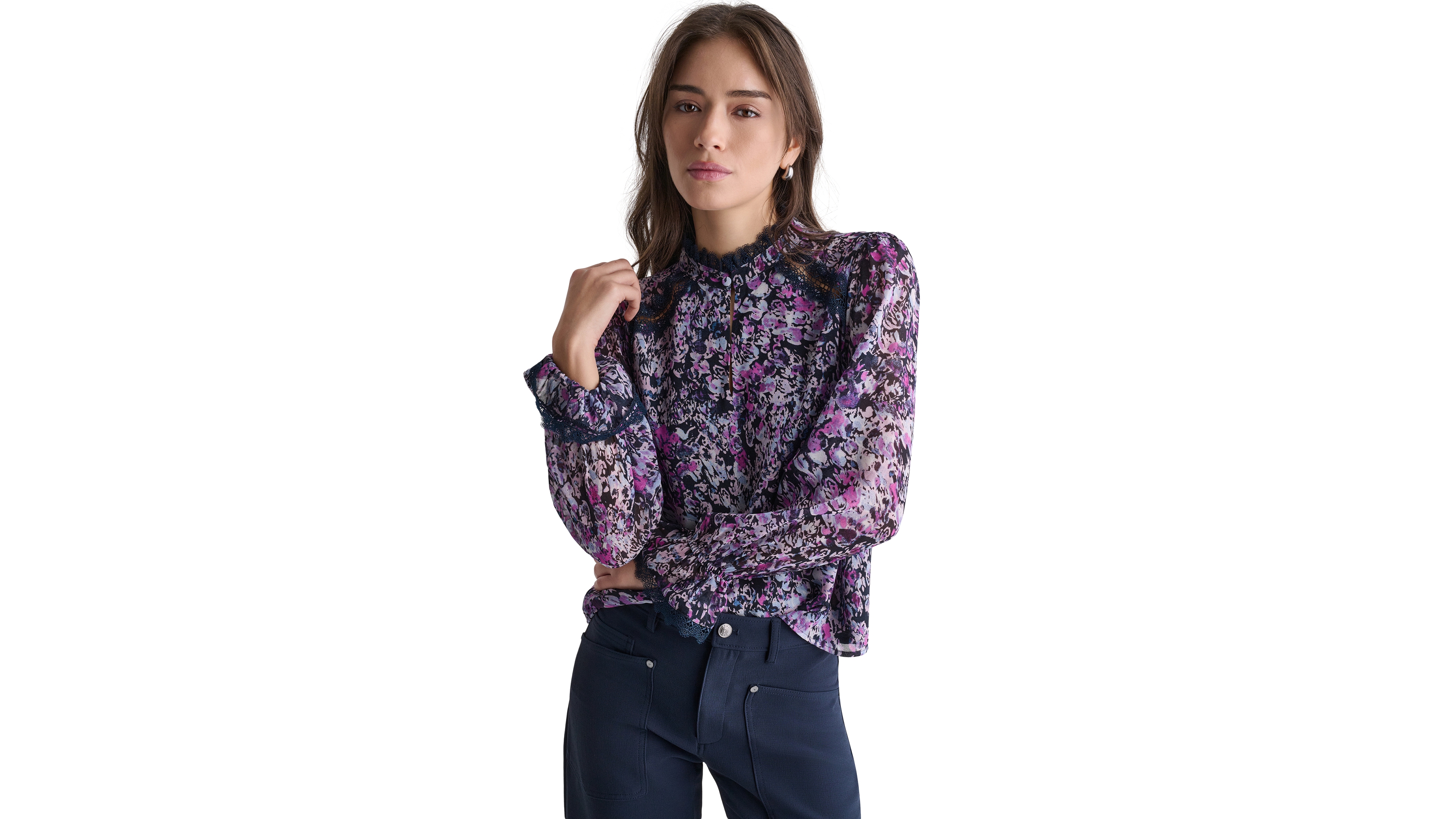 Bcbg Women's Printed High-Neck Long-Sleeve Top