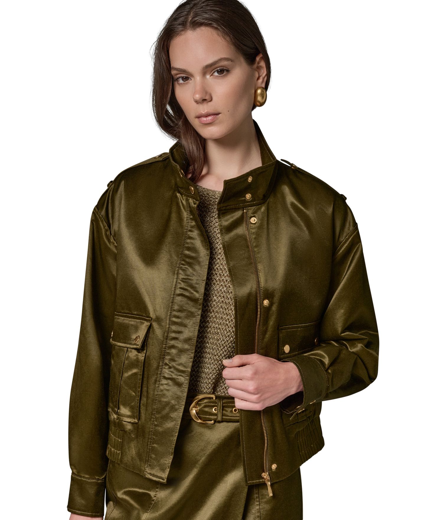 Женская куртка Donna Karan New York Glazed Cotton Zip-Front, цвет: Оливковый — фото 3