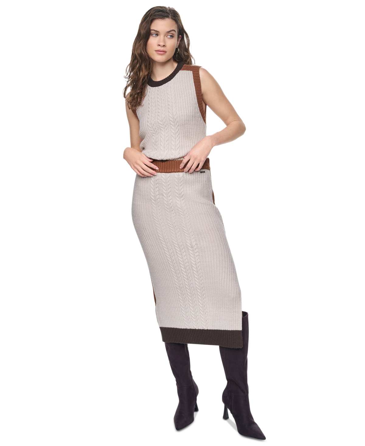 Dkny Jeans Women's Color Block Ribbed Midi Pencil Skirt