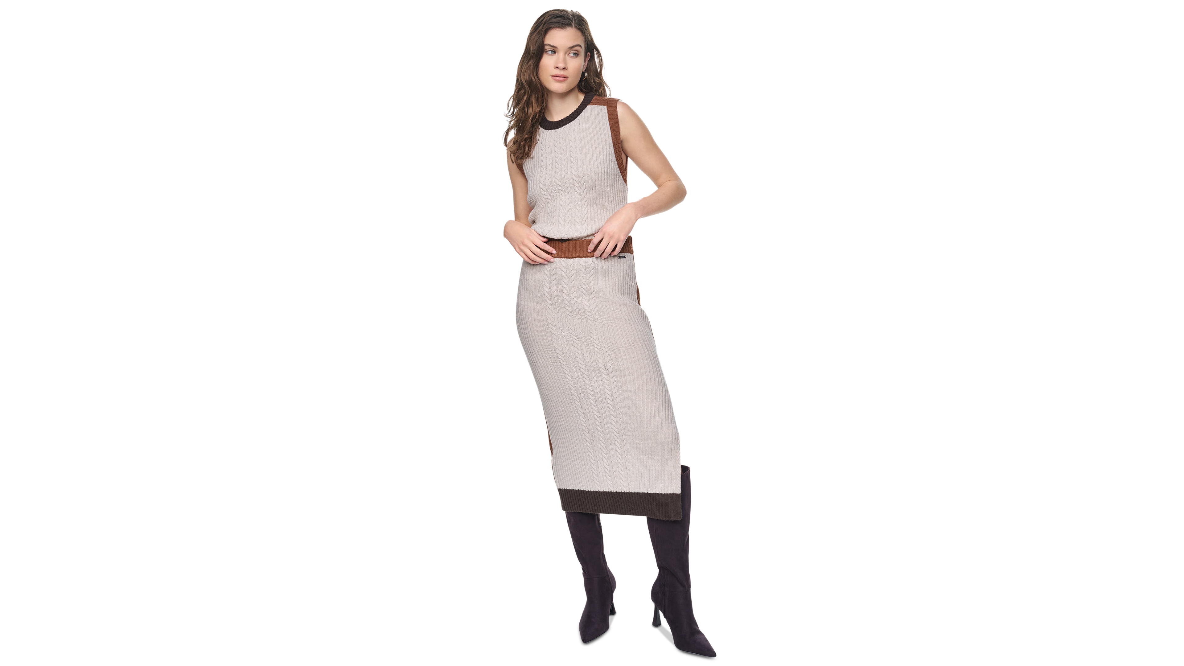 Dkny Jeans Women's Color Block Ribbed Midi Pencil Skirt