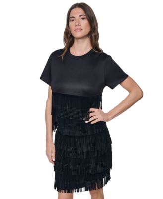 Women's Short-Sleeve Rhinestone Fringe Top