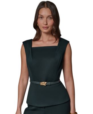 Women's Square Neck Belted Sleeveless Top
