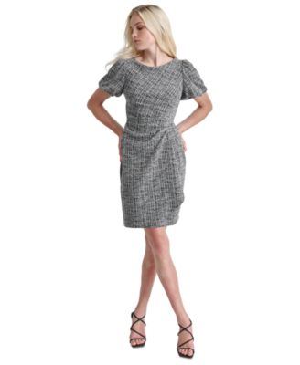 Women's Bubble Sleeve Ruched Boat Neck Sheath Dress