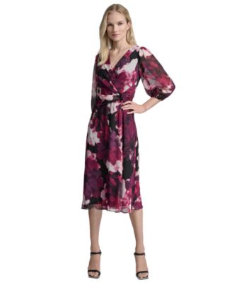 Women's Printed V-Neck Midi Dress