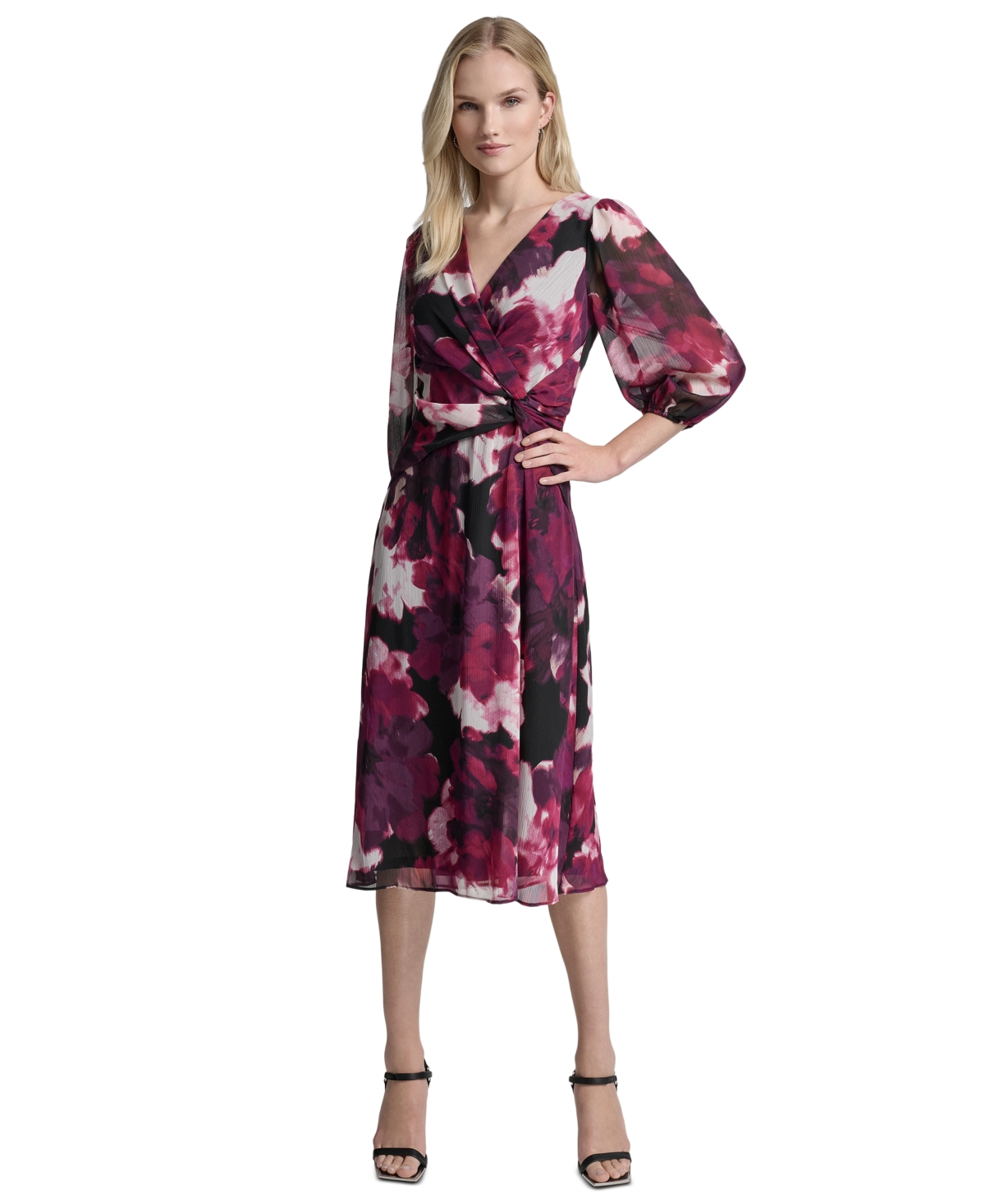 Dkny Women's Printed V-Neck Midi Dress