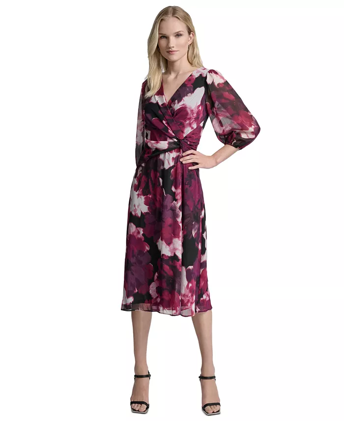 Women's Printed V-Neck Midi Dress