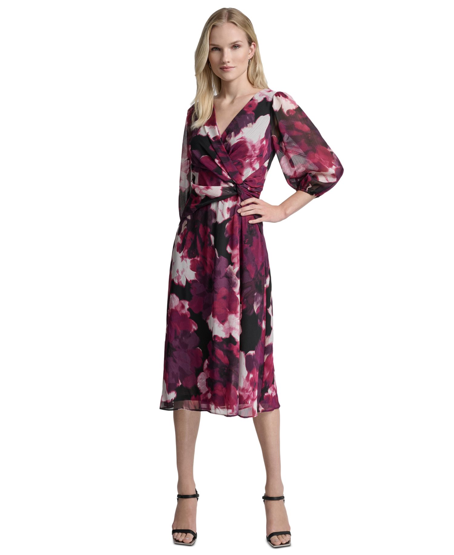 Women's Printed V-Neck Midi Dress