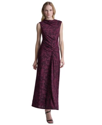 Women's Sleeveless Cowl Neck Ruched Midi Dress
