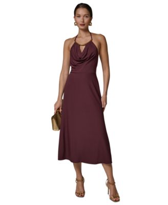 Women's Halter Hardware Neck Detail Midi Dress