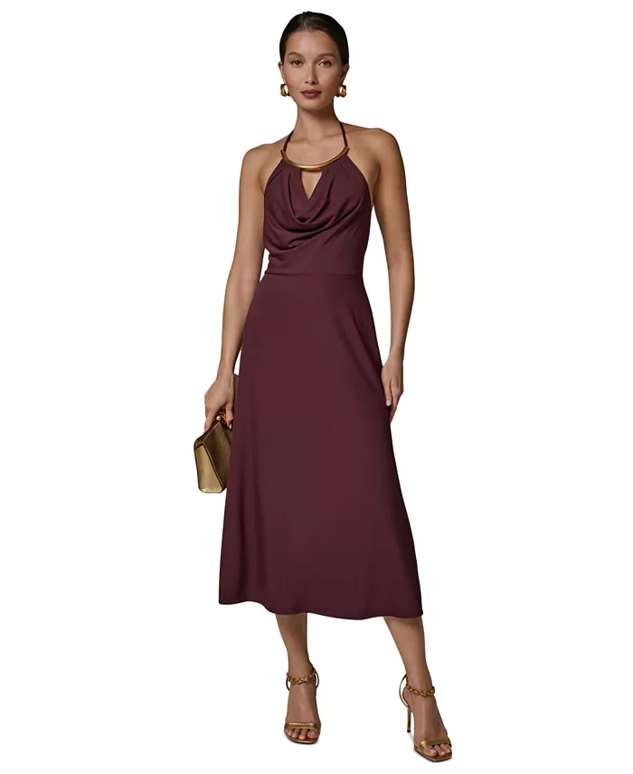 Women's Halter Hardware Neck Detail Midi Dress