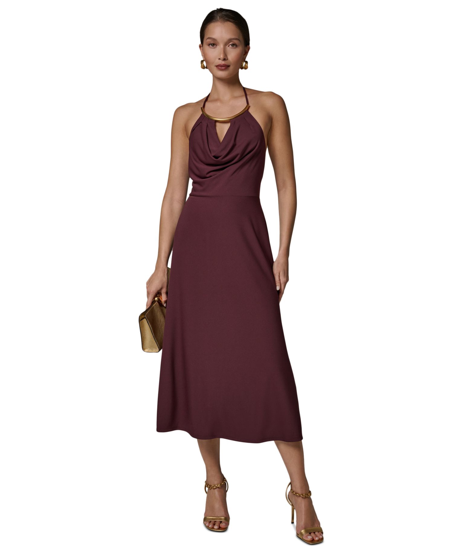 Women's Halter Hardware Neck Detail Midi Dress